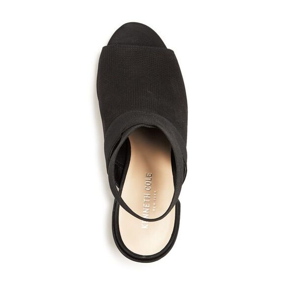 NWT KENNETH COLE Womens Black Peep Toe Slip On Leather Sling Back Sandals 6.5 - Picture 3 of 5